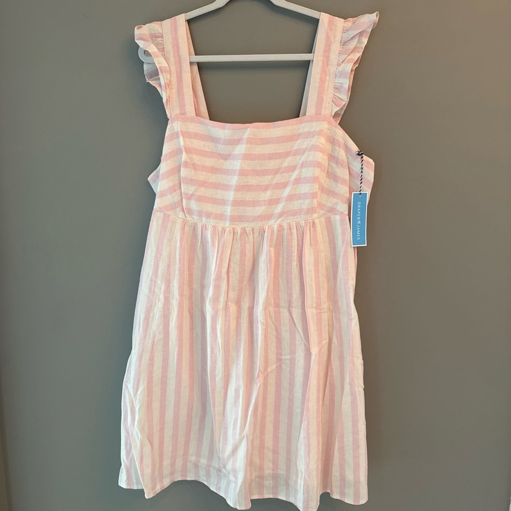 Draper James Pink and White Striped Ruffle Strap Sundress